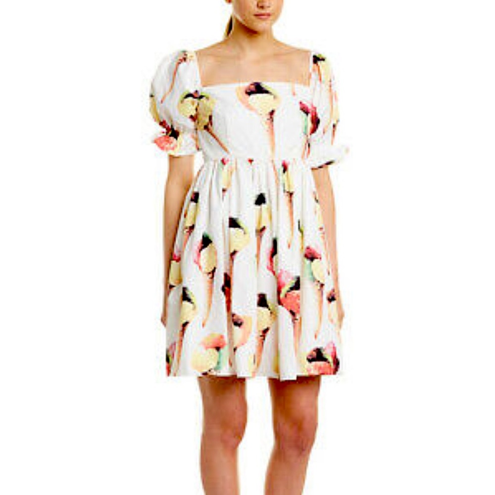 Ice cream print baby doll dress with puff sleeves